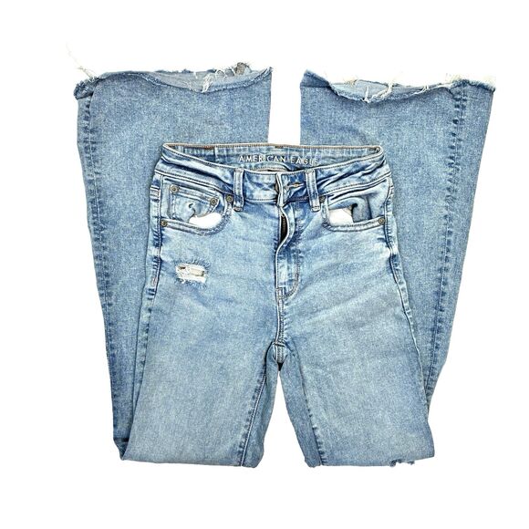 American Eagle Outfitters Denim - American Eagle Blue Jeans Super High Rise Flare Stretch Sz 2 Short Hippie Grunge